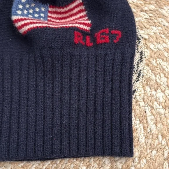 Rare Polo Ralph Lauren‎ RL67 American Flag Beanie 100% Wool Navy Heritage Hat
